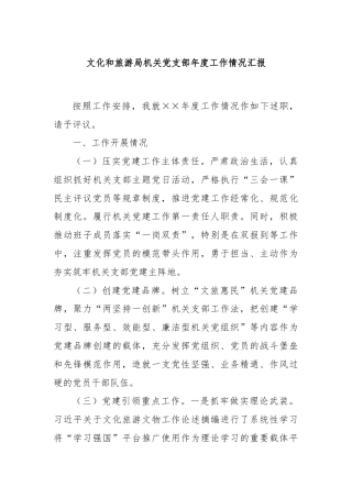 文化和旅游局机关党支部年度工作情况汇报
