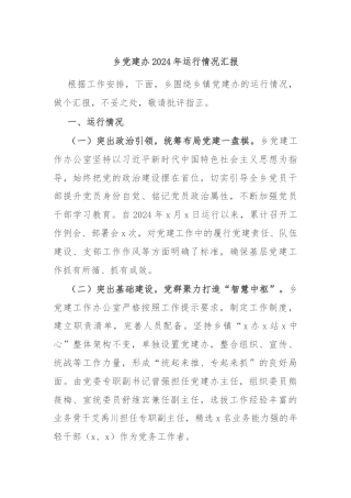 乡党建办2024年运行情况汇报