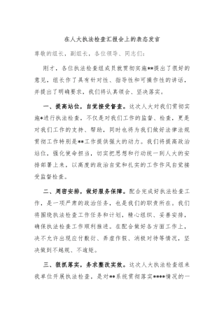 在人大执法检查汇报会上的表态发言