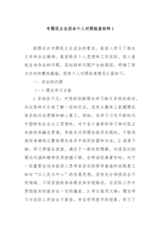 专题民主生活会个人对照检查材料1