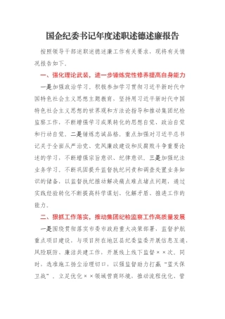国企纪委书记年度述职述德述廉报告