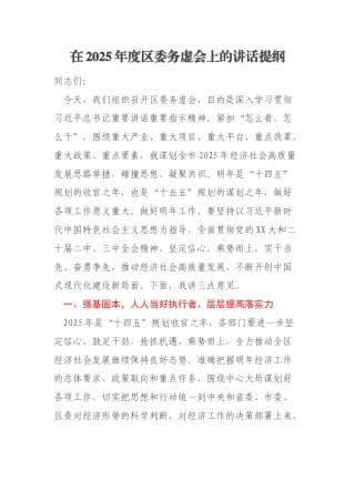 在2025年度区委务虚会上的讲话提纲