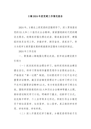 X镇2024年度党建工作情况报告