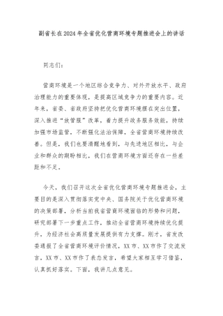 副省长在2024年全省优化营商环境专题推进会上的讲话