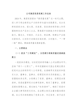 公司集团党委党建工作总结