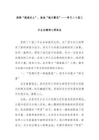深耕“强基沃土”，绽放“振兴繁花”——学习二十届三中全会精神心得体会
