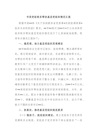 市局党组联系帮扶基层党组织情况汇报
