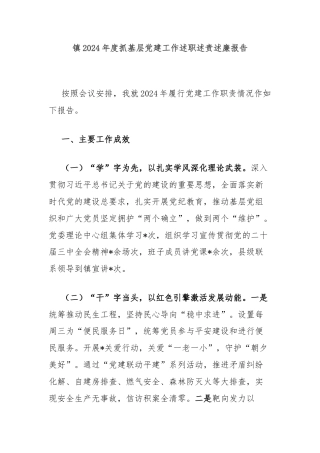 镇2024年度抓基层党建工作述职述责述廉报告