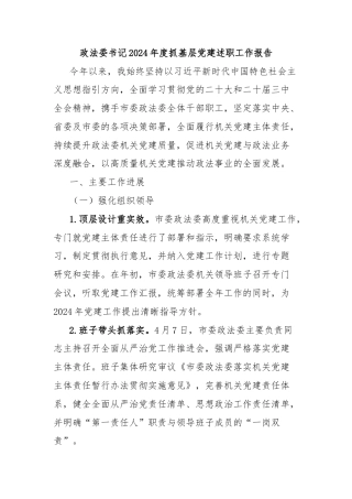 政法委书记2024年度抓基层党建述职工作报告