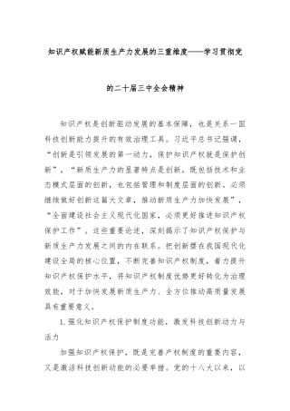 知识产权赋能新质生产力发展的三重维度——学习贯彻党的二十届三中全会精神