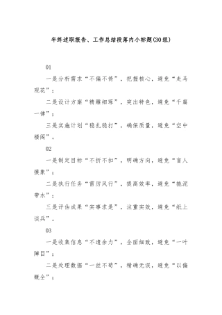 (30组)年终述职报告、工作总结段落内小标题