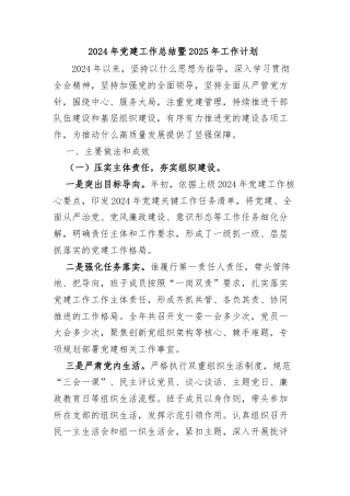 2024年党建工作总结暨2025年工作计划