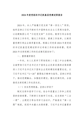 2024年度党组织书记抓基层党建述职报告