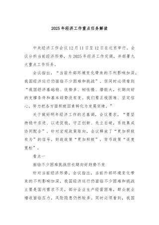 2025年经济工作重点任务解读