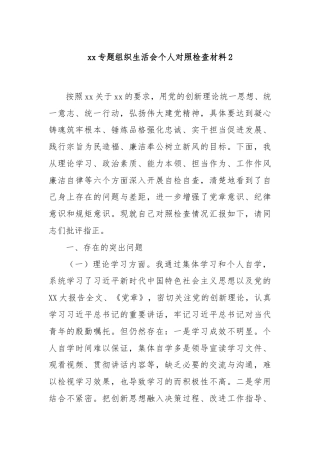 xx专题组织生活会个人对照检查材料2