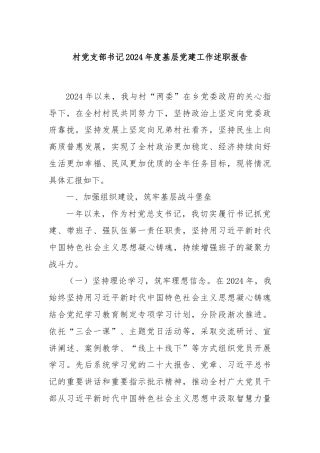 村党支部书记2024年度基层党建工作述职报告