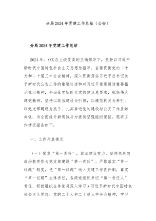 分局2024年党建工作总结（公安）