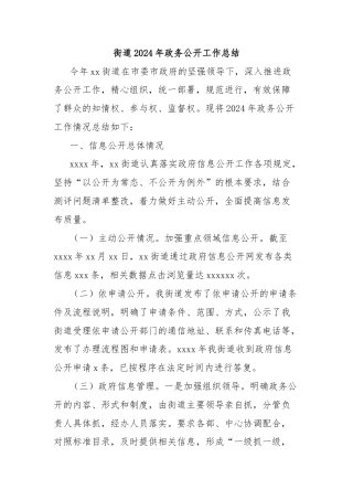 街道2024年政务公开工作总结