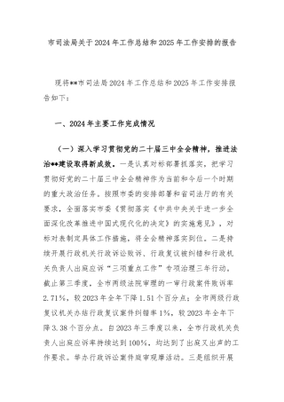 市司法局关于2024年工作总结和2025年工作安排的报告