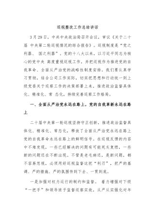 巡视整改工作总结讲话