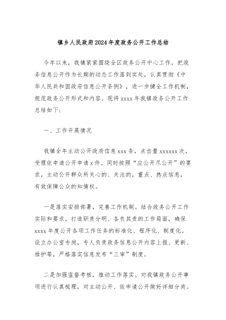 镇乡人民政府2024年度政务公开工作总结