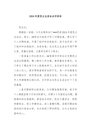 2024年度民主生活会点评讲话