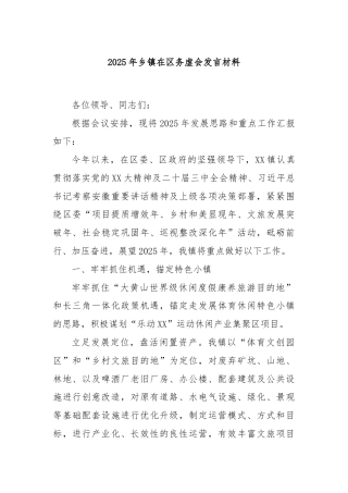 2025年乡镇在区务虚会发言材料