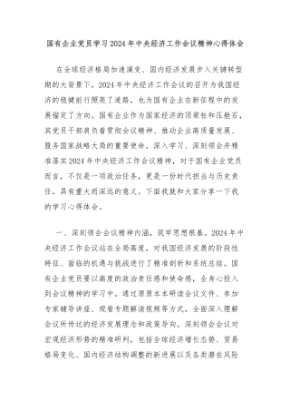 国有企业党员学习2024年中央经济工作会议精神心得体会