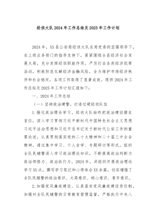 经侦大队2024年工作总结及2025年工作计划