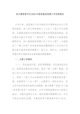 某乡镇党委书记2024年度抓基层党建工作述职报告