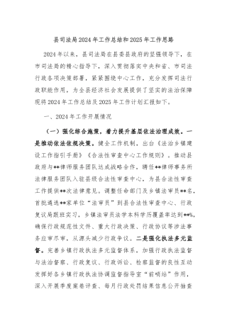 县司法局2024年工作总结和2025年工作思路