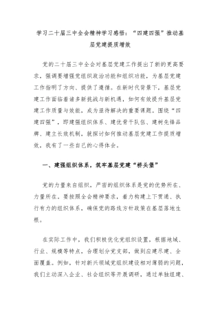 学习二十届三中全会精神学习感悟：“四建四强”推动基层党建提质增效
