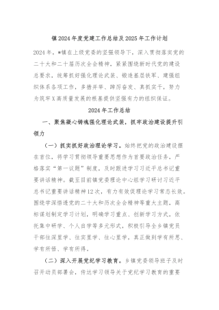 镇2024年度党建工作总结及2025年工作计划