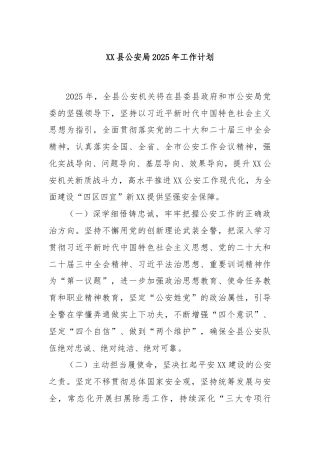 XX县公安局2025年工作计划