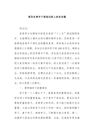 领导在青年干部培训班上的发言稿
