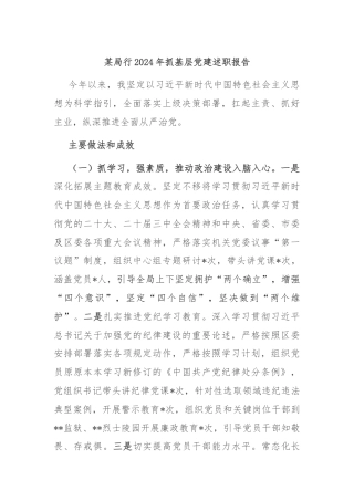 某局行2024年抓基层党建述职报告