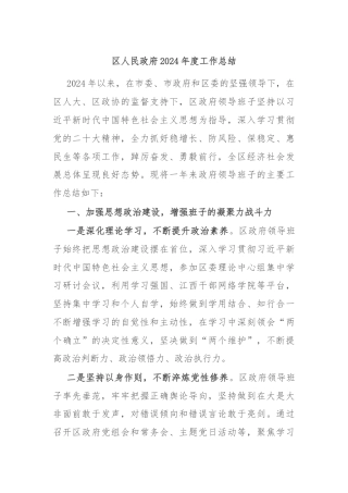 区人民政府2024年度工作总结