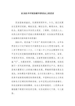 在2025年市政协新年茶话会上的发言
