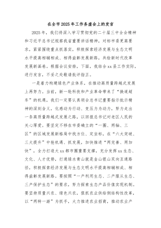 在全市2025年工作务虚会上的发言
