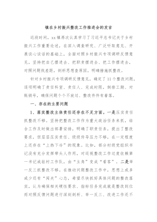 镇在乡村振兴整改工作推进会的发言