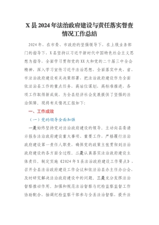 X县2024年法治政府建设与责任落实督查情况工作总结