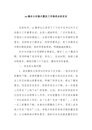 xx镇在乡村振兴整改工作推进会的发言