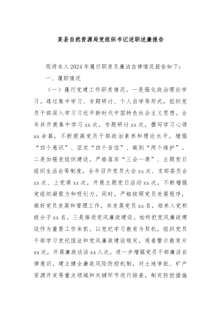 某县自然资源局党组织书记述职述廉报告