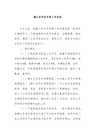 镇公务用车年度工作总结