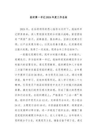驻村第一书记2024年度工作总结