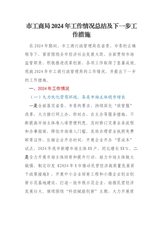 市工商局2024年工作情况总结及下一步工作措施