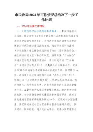 市民政局2024年工作情况总结及下一步工作计划
