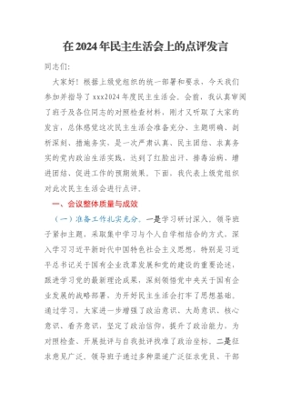 在2024年民主生活会上的点评发言