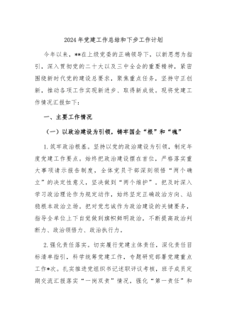 2024年党建工作总结和下步工作计划