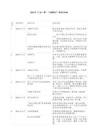 2025年“三会一课”“主题党日”活动计划表